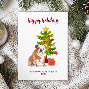Cartão De Festividades Família de Cachorro Bulldog Inglês no Natal