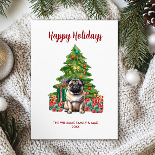 Cartão De Festividades Família de cachorro Pug fofo no Natal