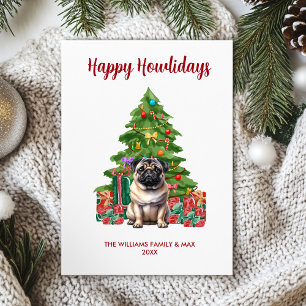 Cartão De Festividades Família de Cachorro Pug Natal