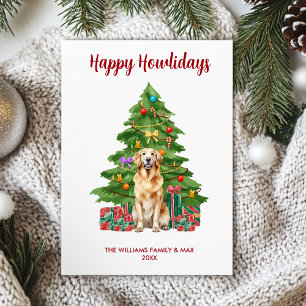 Cartão De Festividades Família de Cachorro Retriever Dourado no Natal