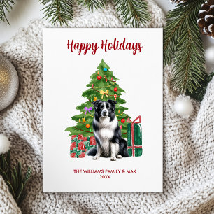 Cartão De Festividades Família de Cães Border Collie Fofo no Natal