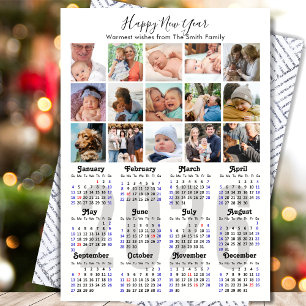 Cartão De Festividades Família de Calendários 2026 15 Colagem de Fotos Pr