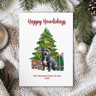 Cartão De Festividades Família de Cão Pitbull Fofo no Natal