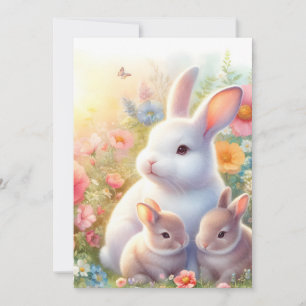 Cartão De Festividades Família de Coelho de Páscoa da Primavera Jardim Fl