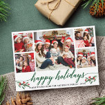 Cartão De Festividades Família de Colagem de Fotografias Moderna 5<br><div class="desc">Placa de Feriados Felizes para Colagem de Fotos da Família de Script de Caligrafia Moderno 5 Fotografias inclui Watercolor Christmas Holly Berries</div>