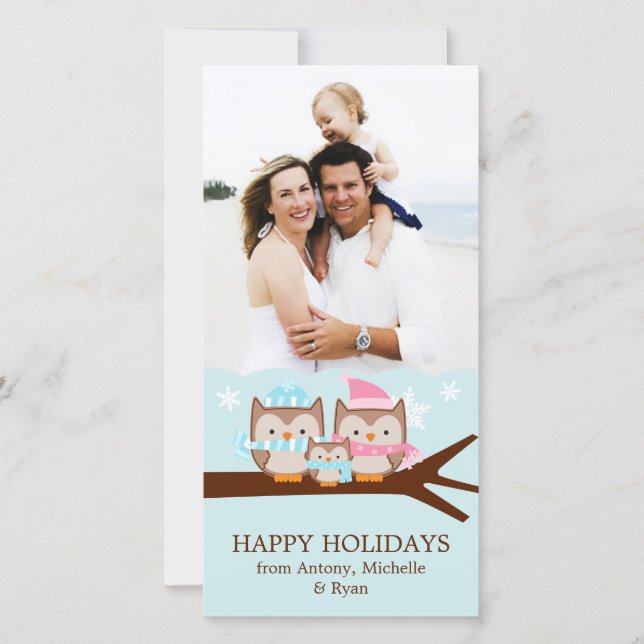 Cartão De Festividades Família de corujas de inverno (Frente)