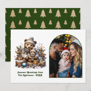 Cartão De Festividades Família de Filhote de Urso da Floresta Natal Aconc