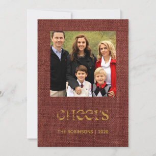Cartão De Festividades Família de Foto de Natal em Burlap com Azevinho e