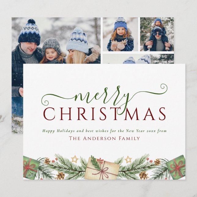 Cartão De Festividades Família de Fotografias da Wreath 4 de Natal (Frente/Verso)