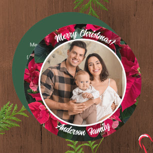 Cartão De Festividades Família de Fotografias Personalizadas de Poinsetti