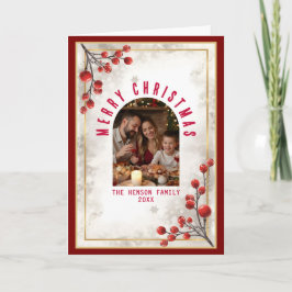 Cartão De Festividades Família de Frutas Vermelhas Elegantes Foto Natal F