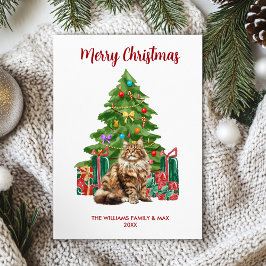 Cartão De Festividades Família de Gatos Maine Coon no Natal