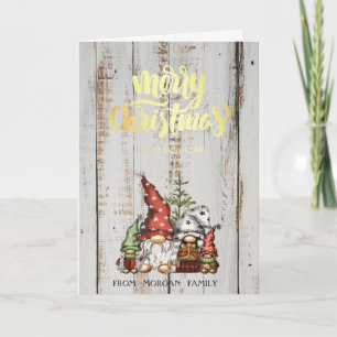 Cartão De Festividades Família de Gnomos Fofos Madeira Feliz Natal