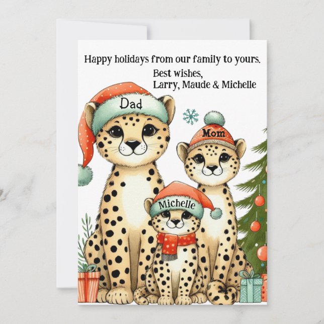 Cartão De Festividades Família de Leopardo Personalizada Fofa (Frente)