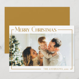 Cartão De Festividades Família de Natal Moderna Mínima Foto Mostarda Dour