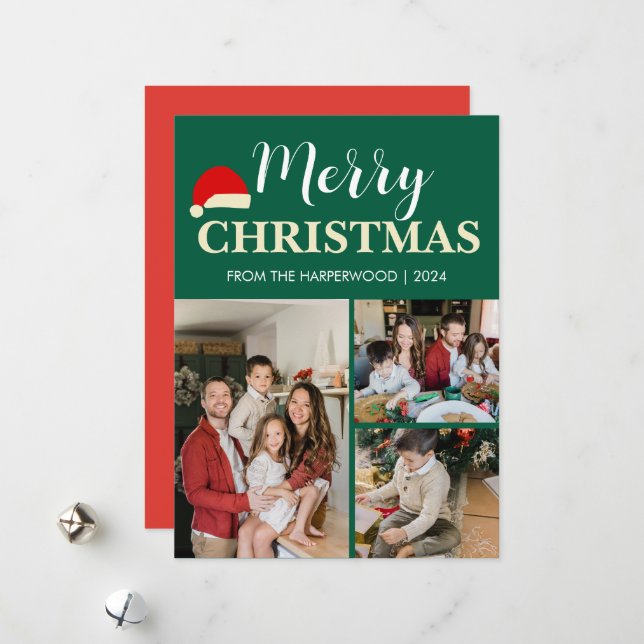 Cartão De Festividades Família de Natal Simples Elegante moderna com 3 fo (Frente/Verso In Situ)