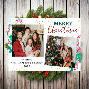 Cartão De Festividades Família de Natal Simples Elegante moderna com 3 fo