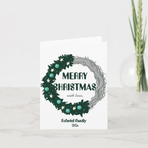 Cartão De Festividades Família de natal verde simples e elegante