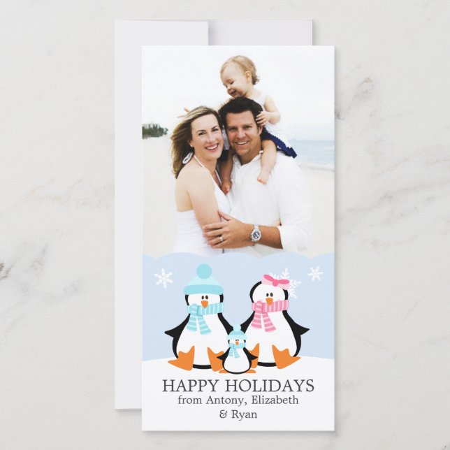 Cartão De Festividades Família de Pinguins (Frente)