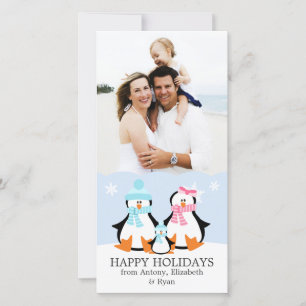 Cartão De Festividades Família de Pinguins