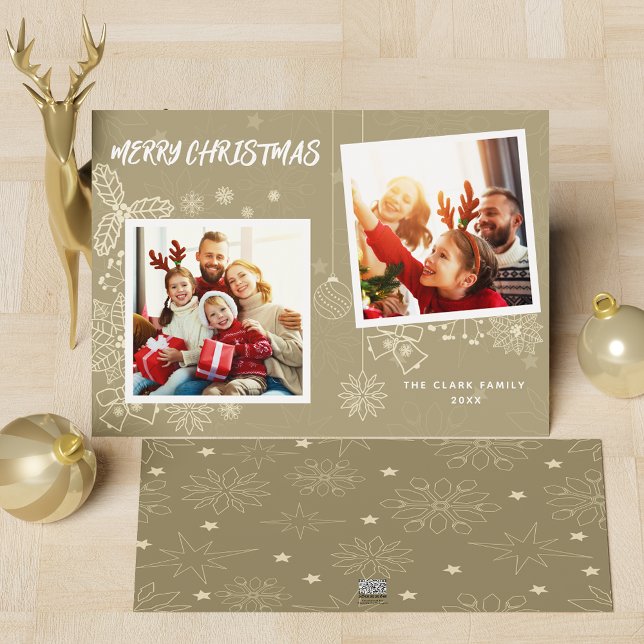 Cartão De Festividades Família de Quadros de Foto Beige 2 Simples Elegant (Simple Elegant Beige 2 Photo Frames Family Holiday Card)