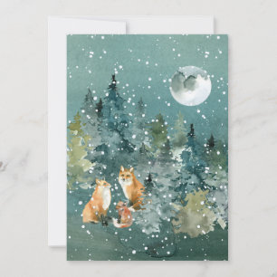 Cartão De Festividades Família de Raposas na Floresta Neve sob Lua Cheia