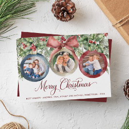 Cartão De Festividades Família de Script Elegante 3 Foto Natal Aquarela