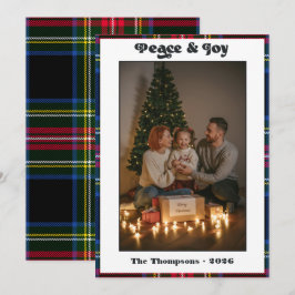 Cartão De Festividades Família de Tartan Plaid Natal Foto Paz & Alegria