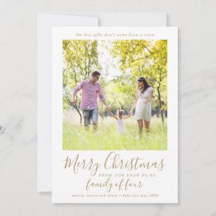 Cartão De Festividades Família Dourada minimalista de quatro fotos de gr