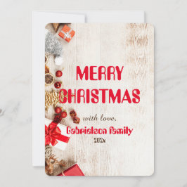 Cartão De Festividades família elegante de natal em madeira personalizado