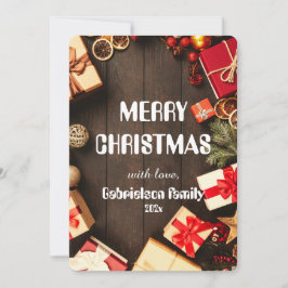 Cartão De Festividades família elegante de natal em madeira personalizado