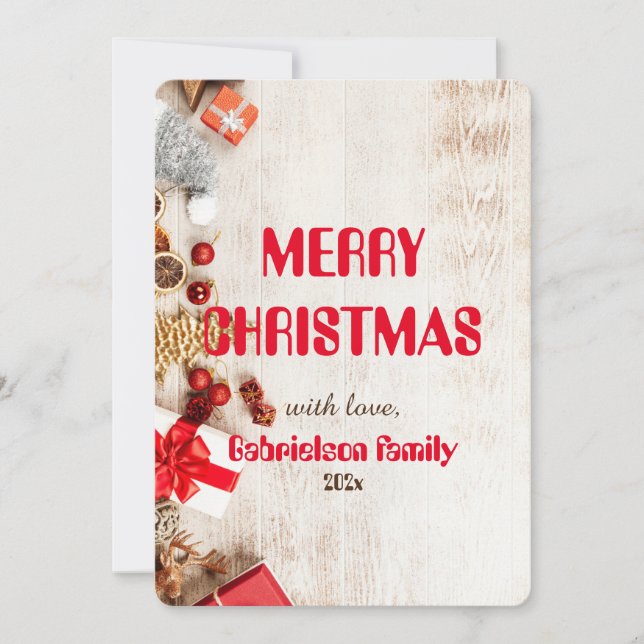 Cartão De Festividades família elegante de natal em madeira personalize (Frente)