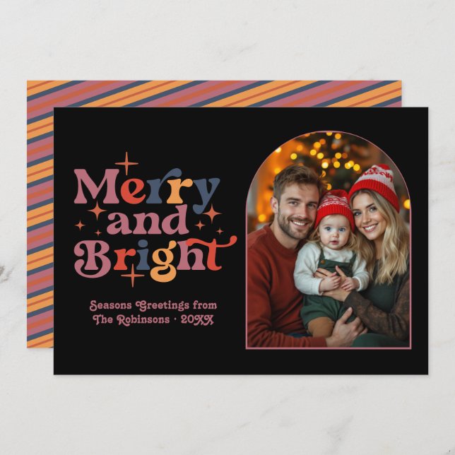 Cartão De Festividades Família em Foto com Musgo de Natal Crepuscular no  (Frente/Verso)