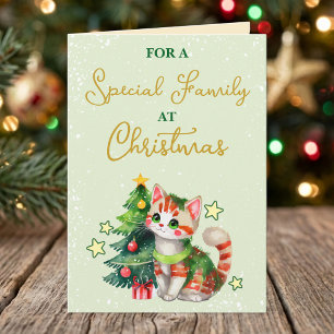 Cartão De Festividades Família especial gato fofo verde natal