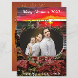 Cartão De Festividades Família Feliz Banderas de Natal Sunset 914