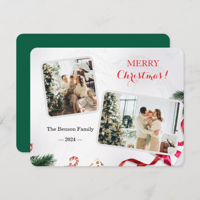 Cartão De Festividades Família Feliz Natal 2 Foto (Frente/Verso)