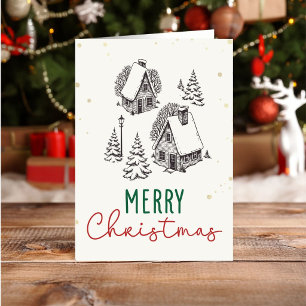 Cartão De Festividades Família Feliz Natal Rústico Vintage Vila