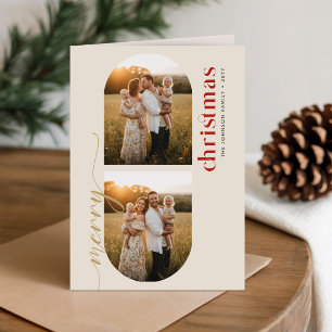 Cartão De Festividades Família Foto Feliz Natal em Grafia Dourada