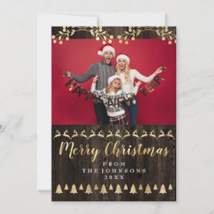 Cartão De Festividades Família Foto Feliz Ouro Natal - Letra Classy