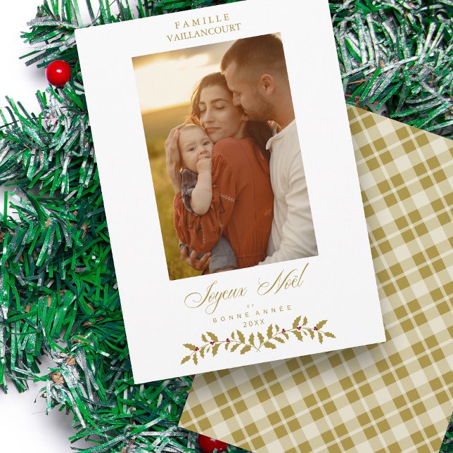 Cartão De Festividades Família Francesa Moderna Elegante de Fotos de Nata (Criador carregado)