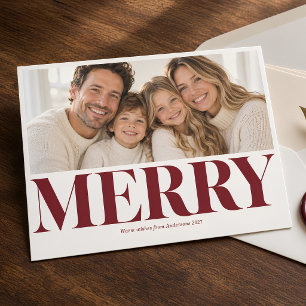 Cartão De Festividades Família Merry Burgundy Bold Serif Natal Foto