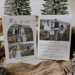 Cartão De Festividades Família Modern Boho Arch Photo Collage Esta Somos<br><div class="desc">Esta moderna família de colagem de fotos do boho arch este é o nosso cartão de feriado é o perfeito cartões de natal simples. O boêmico design preto e branco apresenta uma tipografia industrial única, com estilo de safra minimalista. Personalize a frente do cartão com 3 fotos, seu nome de...</div>
