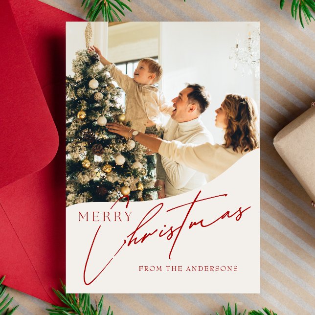 Cartão De Festividades Família Moderna e Elegante Foto Vermelha de Natal  (Criador carregado)