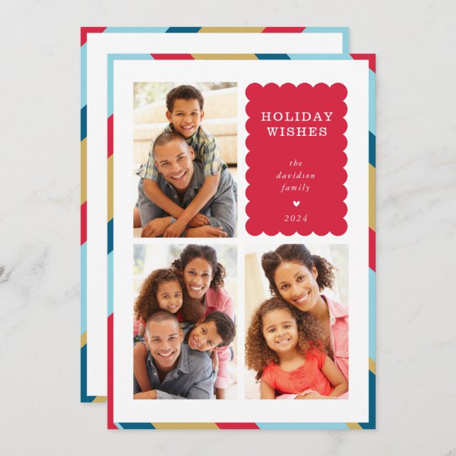 Cartão De Festividades FAMÍLIA MULTI FOTO, fronteira geométrica mínima mo (Frente/Verso)