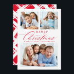 Cartão De Festividades FAMÍLIA MULTI FOTO tradicional de natal alegre ver<br><div class="desc">por kat massard >> WWW.SIMPLYSWEETPAPERIE.COM <<< Uma super divertida placa design com a citação "MERRY CHRISTMAS" com o tipo de script elegante combinado com a tipografia serif e o padrão de escotilha cruzada no verso. Com espaços para 3 das suas fotos favoritas!</div>