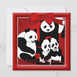 Cartão De Festividades Família Panda de Quatro Saudações de Natal