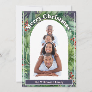 Cartão De Festividades Família Personalizada Foto Natal Botânico Elegante