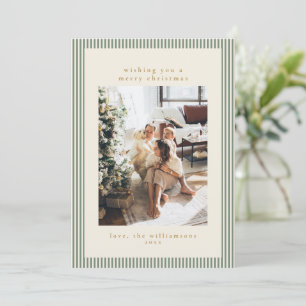 Cartão De Festividades Família Personalizada Foto Natal com Faixa Sage