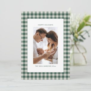 Cartão De Festividades Família Personalizada Foto Verde Xadrez Gingham Fe