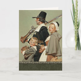 Cartão De Festividades Família Pilgrim. Ação de Graças da Vintage Art